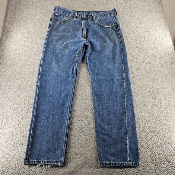 Levis Jeans Mens 36x30 Blue 505 Straight Leg Denim Work Pants - Picture 2 of 16